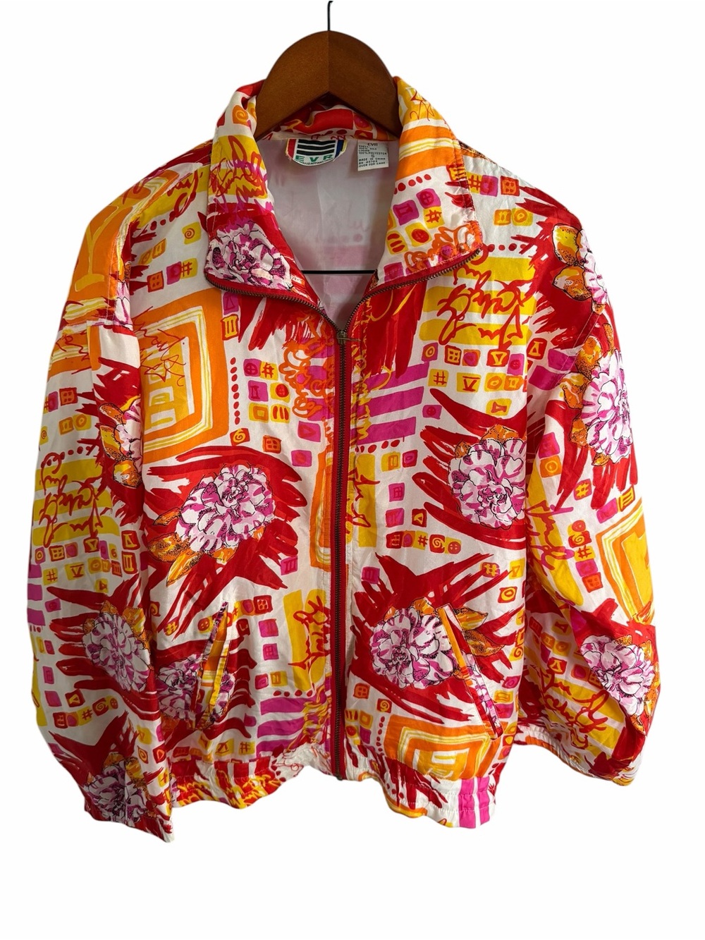 Vtg 100% Silk Colorful Floral Bomber Jacket - Red & Yellow Zip